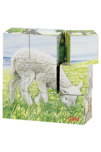 Goki Puzzle cuburi - animale de la ferma - pui