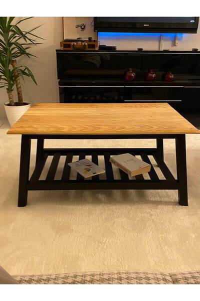 ElaWoodWorking Masif Çam Ağacı El Yapımı Saklama Raflı Orta Sehpa ALYA