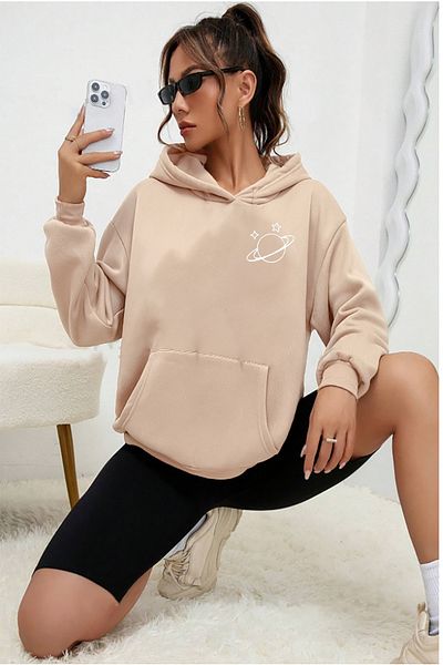 memowear Unisex Saturn εμπριμέ μπεζ φούτερ