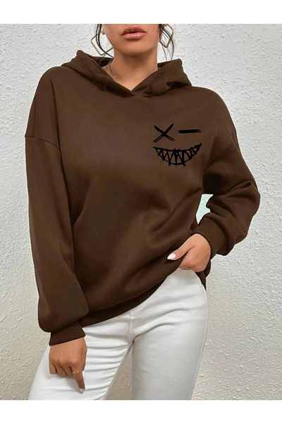 memowear Unisex Smile εμπριμέ καφέ φούτερ