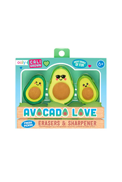Ooly Set ascutitoare si radiere Avocado Love - set de 3