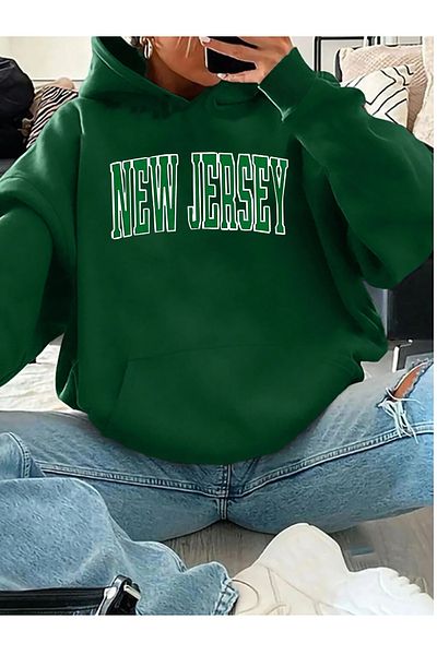 memowear Unisex Πράσινο φούτερ με τυπωμένο κείμενο New Jersey