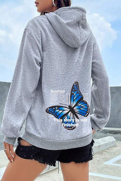 halowear Φούτερ Unisex Blue Butterfly με στάμπα γκρι