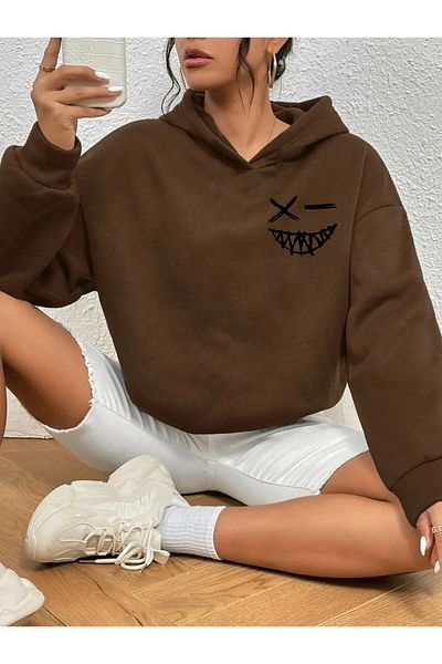 memowear Unisex Smile εμπριμέ καφέ φούτερ