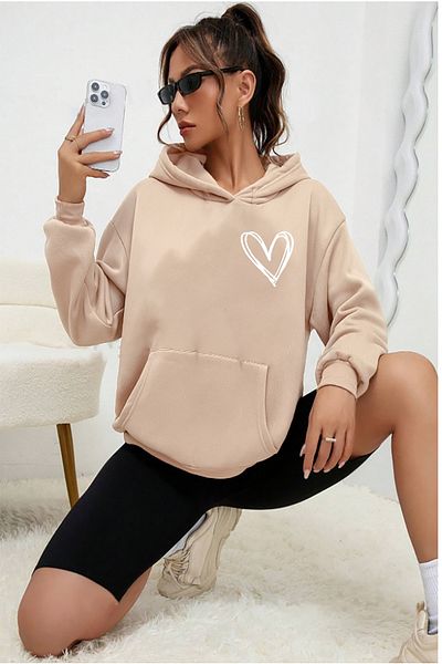 memowear Μπεζ φούτερ με σχέδιο καρδιάς Unisex