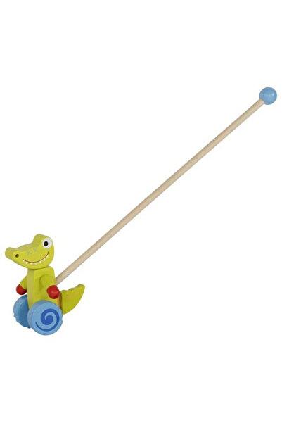 Goki Jucarie de impins din lemn cu bat - Crocodilul prietenos