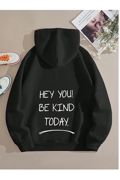memowear Unisex Hey You Printed Μαύρο φούτερ