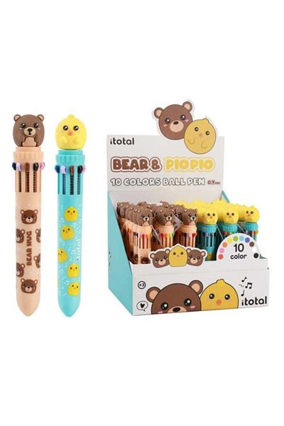 ITOTAL Pix multicolor cu mecanism retractabil, 10 culori, design animale