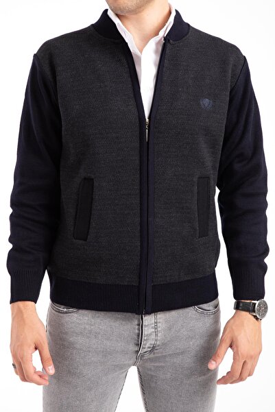 Mutlu City Чоловічий трикотажний светр середнього віку та старше з акриловою застібкою-блискавкою для зими 2062-синій