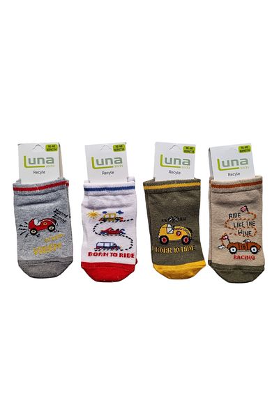 Luna Socks Сладки памучни чорапи до глезена с шарка на кола за момче