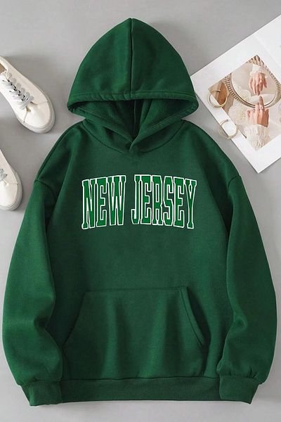 memowear Unisex Πράσινο φούτερ με τυπωμένο κείμενο New Jersey