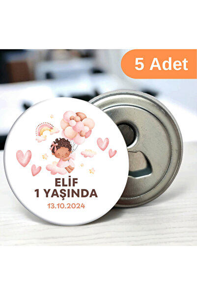 DeBu Tasarım 5 Adet Kalpli Uçan Balonlu Doğum Günü Hediyeliği 58 mm Buzdolabına Yapışabilen Açacak Magnet