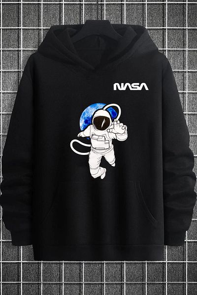 ciwi&life Unisex Nasa Astronaut Themed Printed Black Sweatshirt