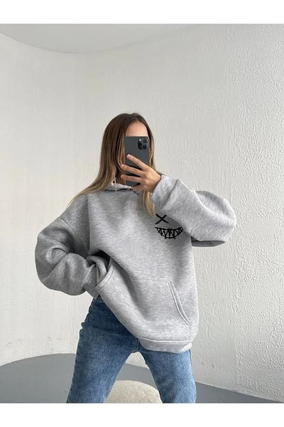 memowear Φούτερ Unisex Smile Printed Grey