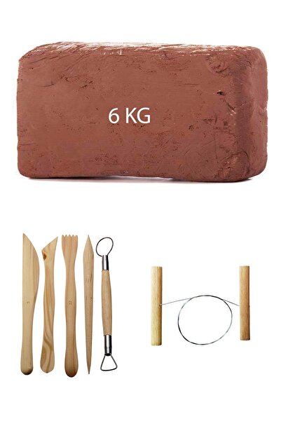 ACUTO 6 Kg Kahverengi Seramik Hamuru Kırmızı Kil Ebeşuar Seti Çamur Kesme Teli