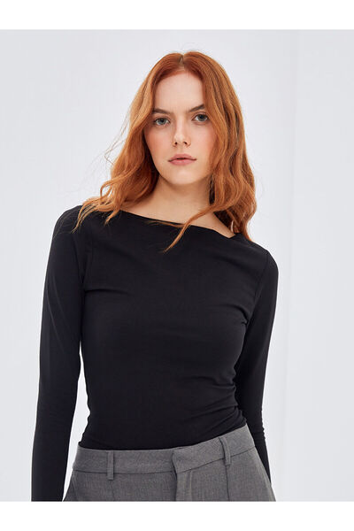 LC Waikiki Black Boat Neck Women's Bodysuit