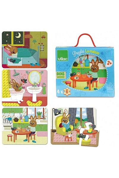 Vilac Casa Iepurasilor - Set 24 piese cu 4 scenarii puzzle