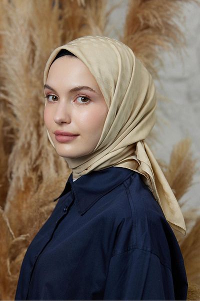 Şalland Daisy Pattern Jacquard Scarf Wheat