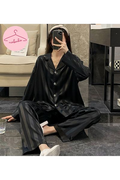naboda Women's Stylish Design Black Pajama Set
