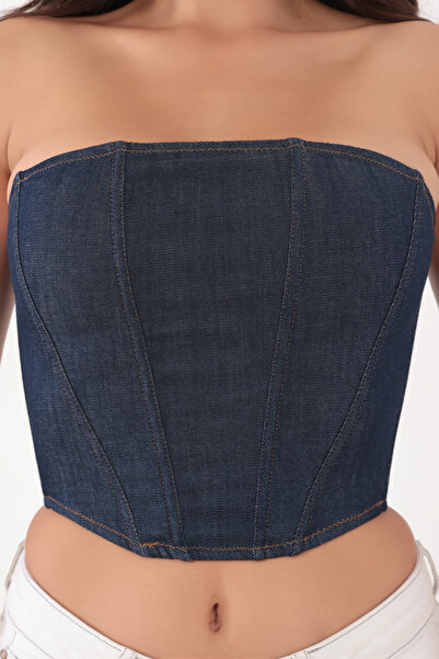 Brandpanty Синій кроп-топ з тюлевими деталями - 5598077-Cleo