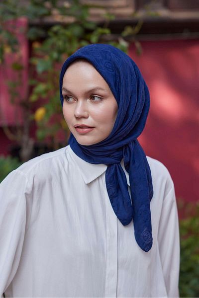Şalland Navy Blue Viscose Jacquard Scarf