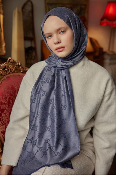 Şalland Wool Cashmere Shawl Navy Blue