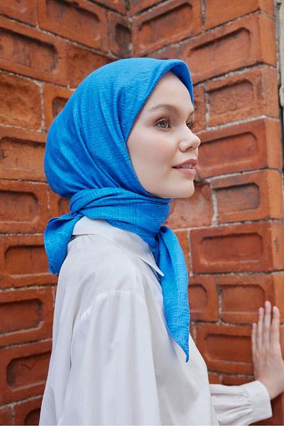 Şalland Indigo Viscose Jacquard Frame Patterned Scarf