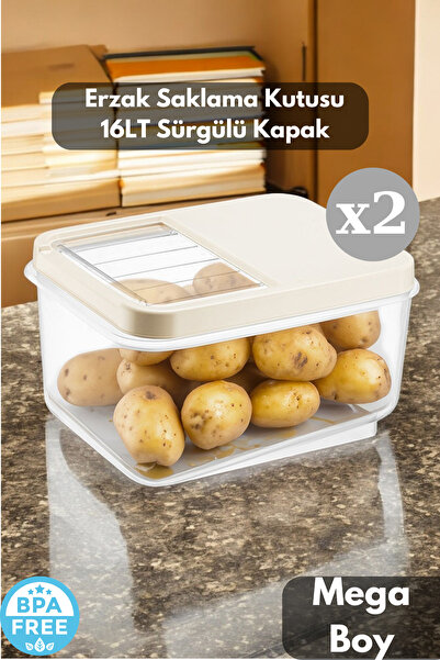 PONÇİK STORE 2 ADET16 Litre Sürgülü Kapak Sebzelik, Patates Soğan Sebze Sakla...