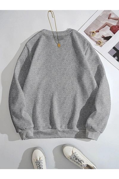 Pink Sky Black Sleeper Cat's Printed Oversize Crew Neck Sweatshirt