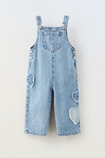 Minigimin Cicileri Light Blue Denim Salopet for Girl - Hearted Design