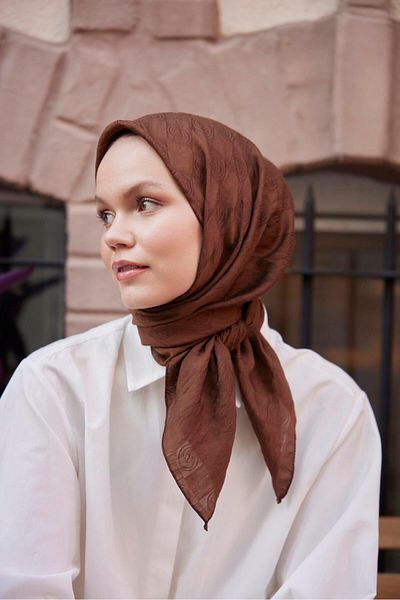 Şalland Warm Brown Viscose Jacquard Scarf