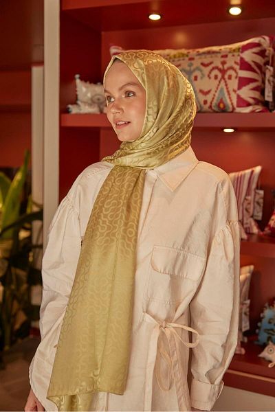 Şalland Jacquard Feeling Shawl - Lemon Flower Patterned