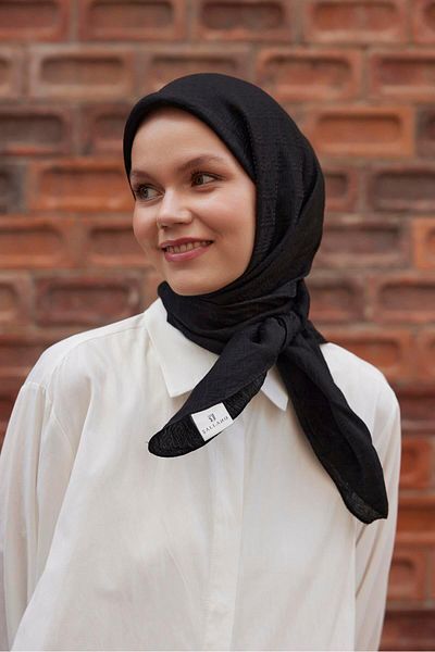 Şalland Black Viscose Jacquard Frame Patterned Scarf