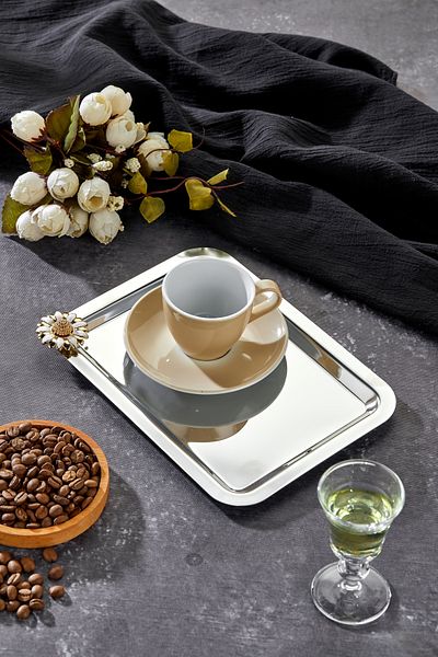 Milenay Elegante Noir Series, Bella Flora Handle Patterned Chrome Presentation Promise Engagement Tray, 22X16Cm, Single Piece