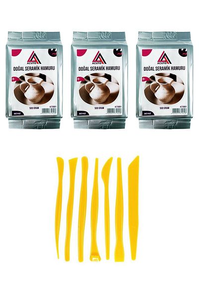 ACUTO Natural Clay 1500 Gr White Acuto Eclipse Set 5-Piece Modeling Pen Ceramic Dough Ceramic Set