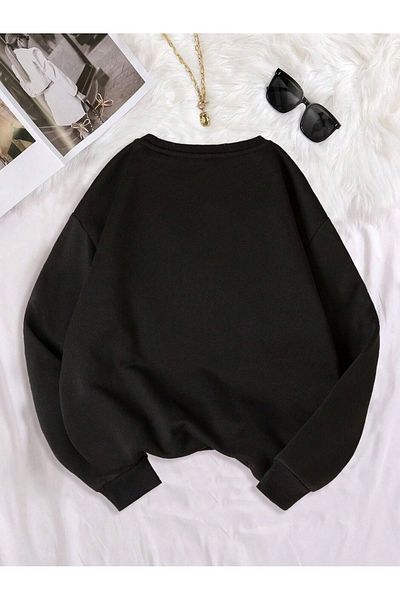 Pink Sky White Bear Printed Oversize Crew Neck Sweatshirt