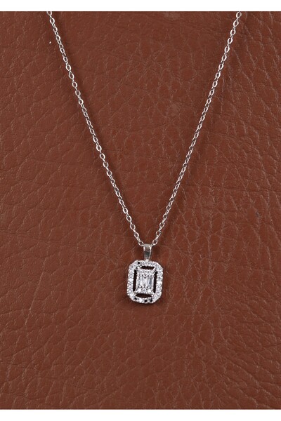 ELANORM Baguette Stone Silver Necklace