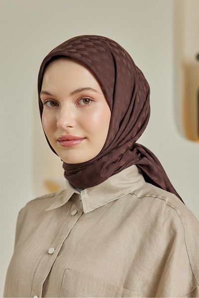 Şalland Daisy Pattern Jacquard Scarf Bitter Coffee