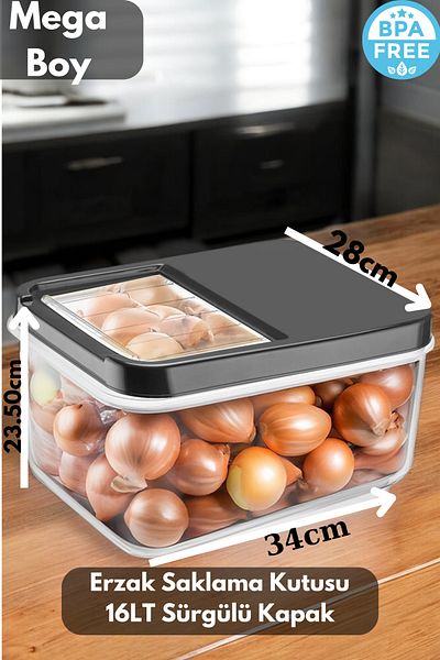 PONÇİK STORE 16 Liter Anthracite Sliding Crisper - Potato, Onion and Food Storage Container