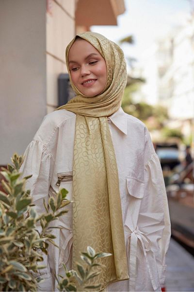 Şalland Jacquard Feeling Shawl - Lemon Flower Patterned