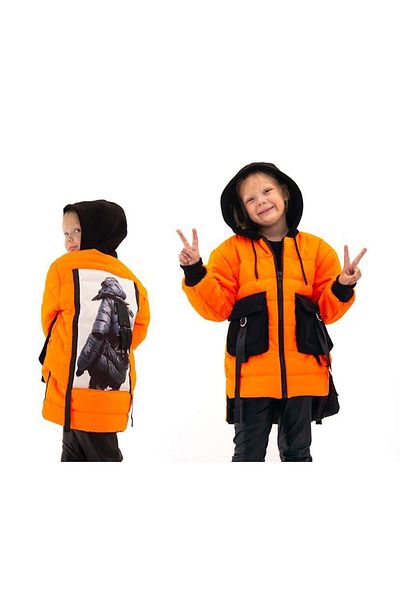 Mc Kids Orange Neon Printed Minigimin Cice Printed Coat