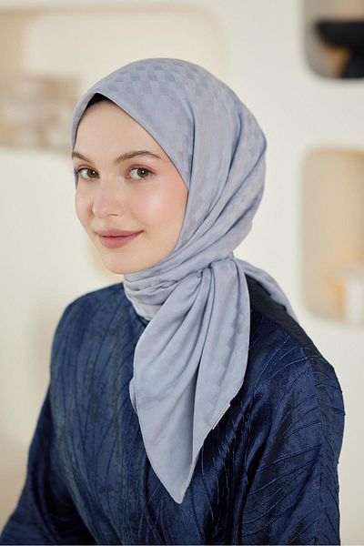 Şalland Dama Pattern Jacquard Scarf Gray