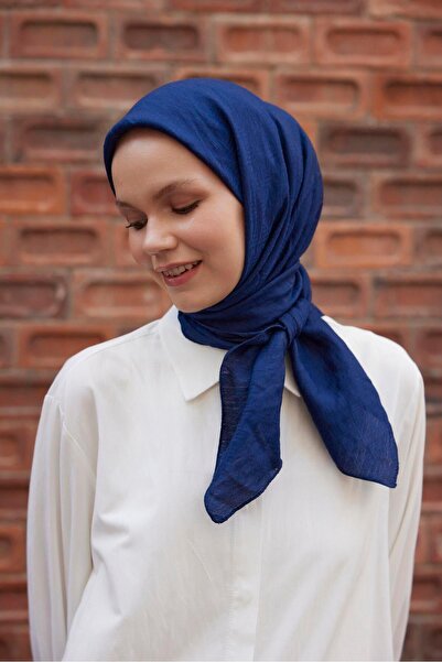 Şalland Navy Blue Viscose Jacquard Frame Patterned Scarf