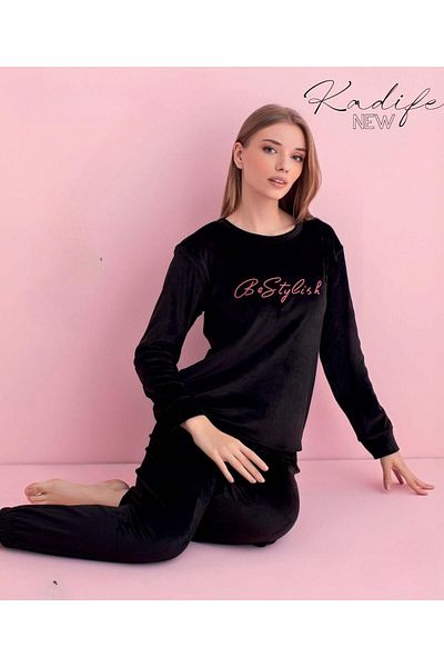 PİJAMERRY Pijamerry Set de pijamale de iarnă pentru femei, din catifea, cu gâtul turn, 3051S - 1 buc