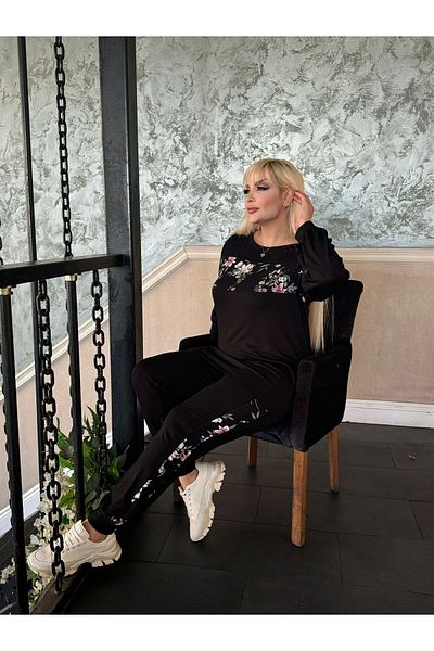 Butik Nilyam Анцуг за големи размери с гъвкава талия - кръгло деколте, жартиера на гърдите, черен 24684