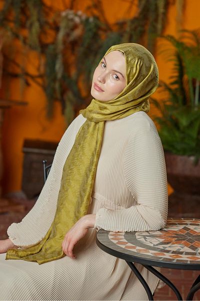 Şalland Waterway Jacquard Shawl Oil Green