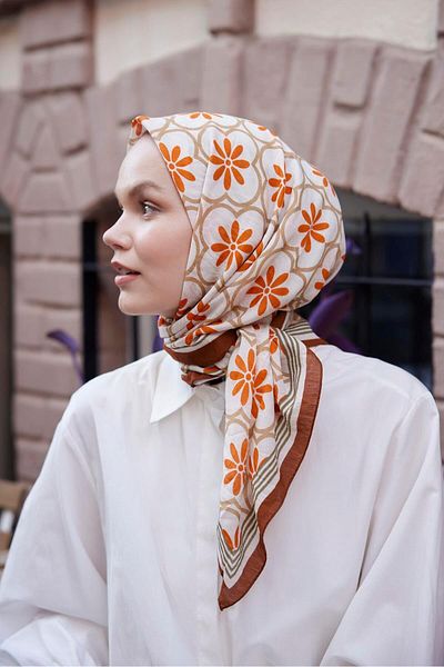 Şalland Red Brown Baroq Patterned Scarf