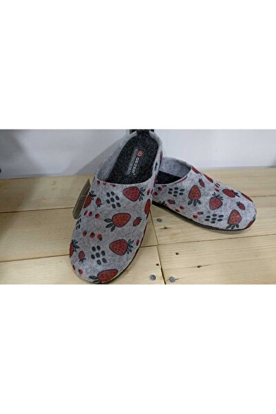 GEZER KIŞLIK KEÇE ÇIKARABİLİR RAHAT TABAN ÇİLEK DESENLİ KADIN EV TERLİĞİ