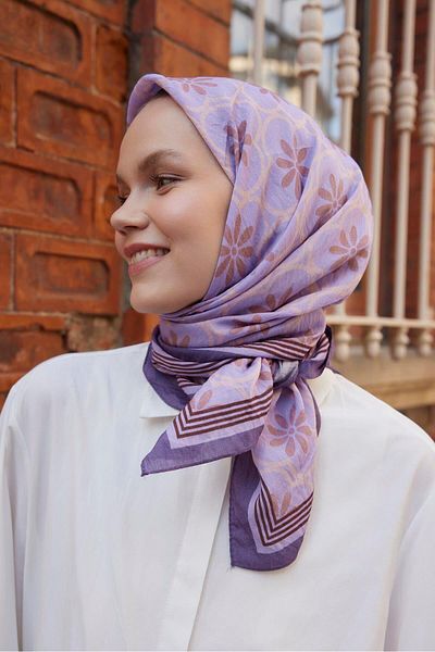 Şalland Lavender Baroq Patterned Scarf