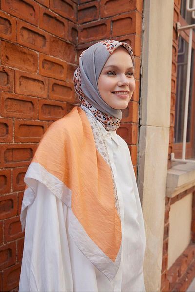 Şalland Baroq Pattern Shawl Lilyum Gray
